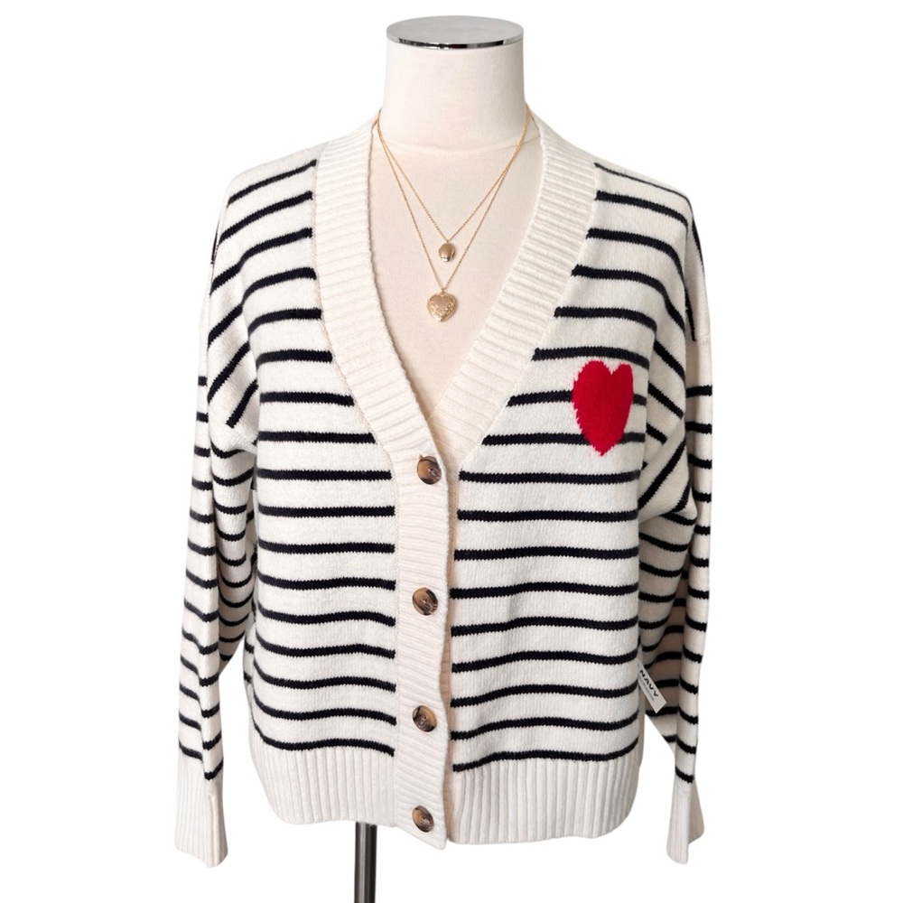 New OLD NAVY SoSoft V-Neck Valentine Heart 
Cardigan Sweater Striped Crm Navy M - Picture 7 of 13